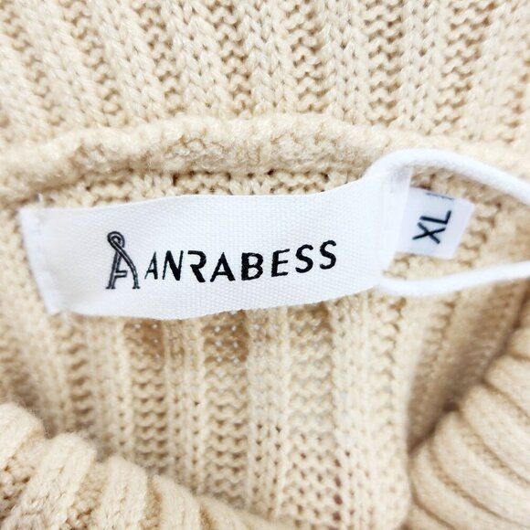 Anrabess Womens Ribbed Knit Turtleneck Sweater Dress Size XL Beige - Picture 2 of 12